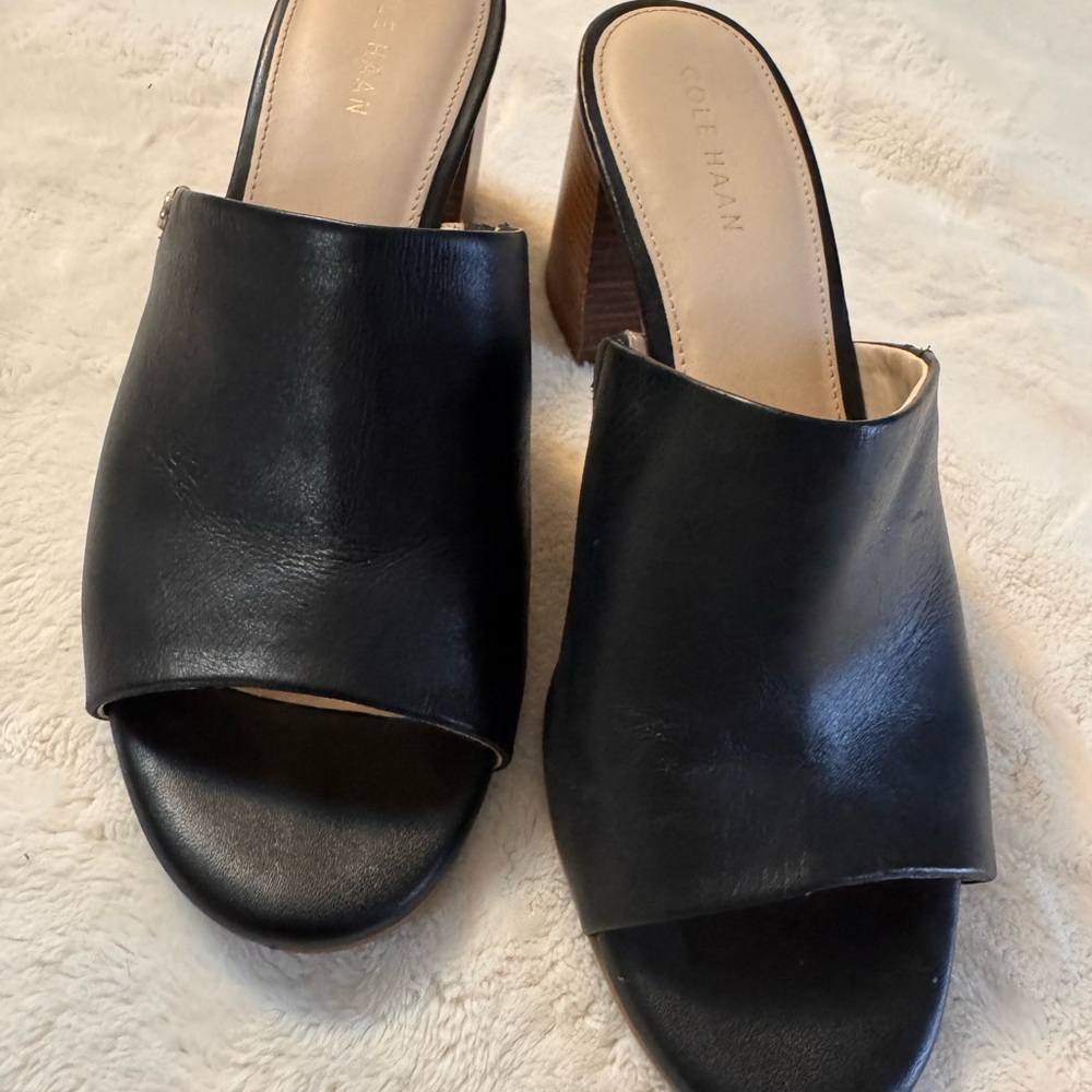 Cole Haan Black Leather Mules